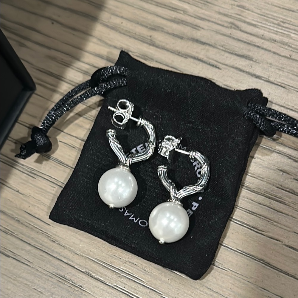 Peter Thomas Roth Silver and Pearl Drop Earrings